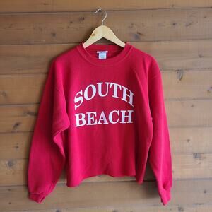 Vintage Walt Disney World Sweatshirt South Beach Cropped Red Medium Retro SoCal